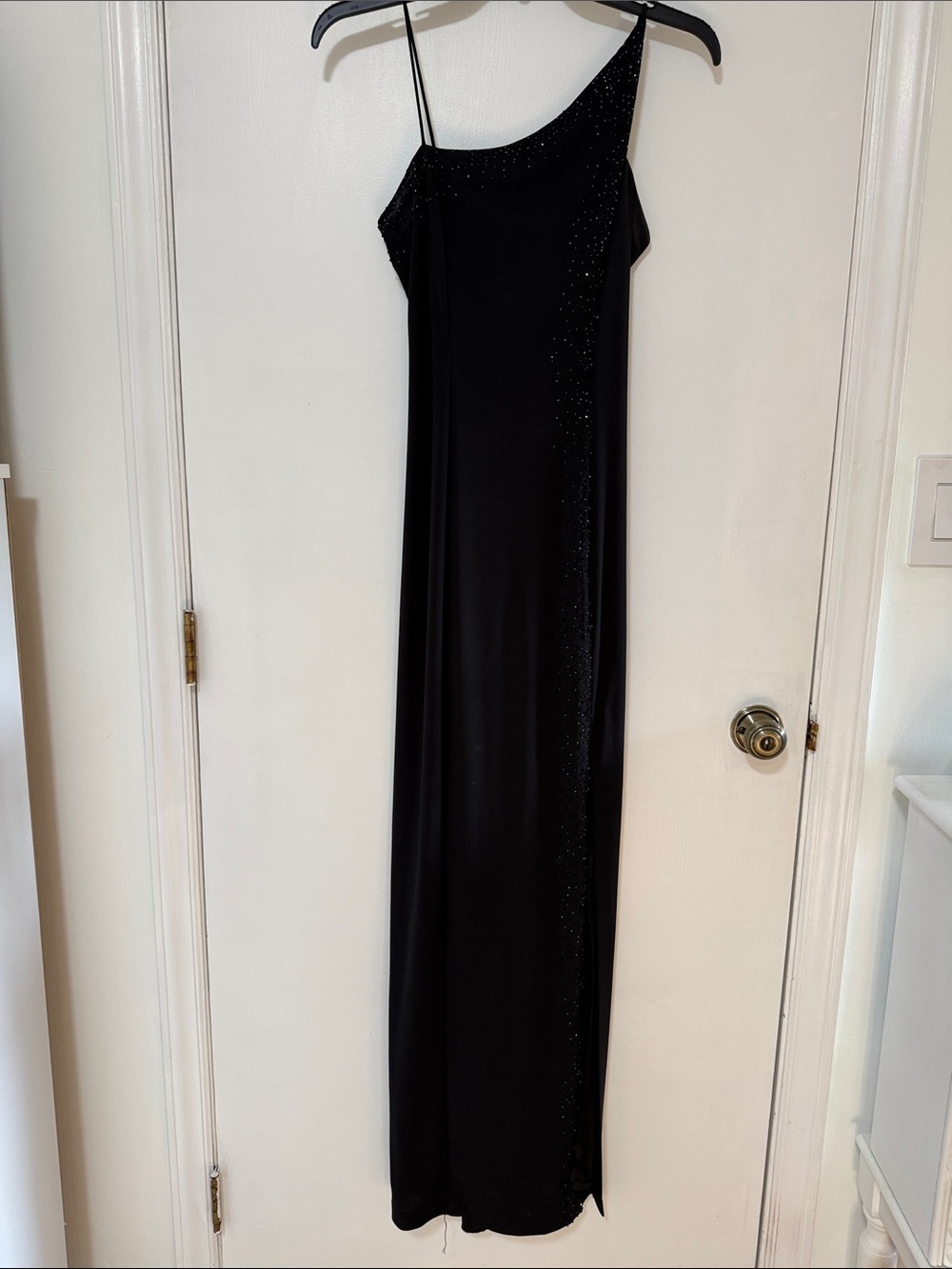 Black One-Shoulder Evening Slip Dress